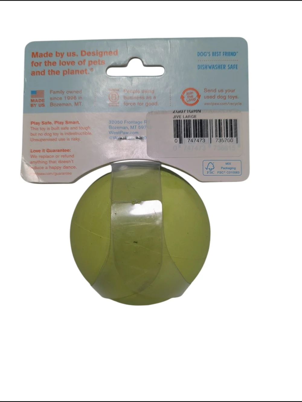 NWT West Paw Jive Chew Ball - Lime Green